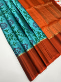VSM396 - dual blue color body , orange color pallu , blouse