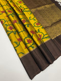 VSM397 - cowdung green color body , coffee brown color pallu , blouse