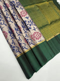 VSM398 - grey color body , dark green color pallu , blouse