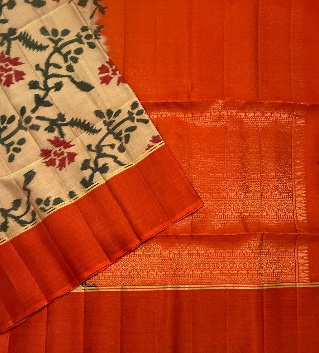 VSM403 - sandal color body , orange color pallu , blouse