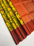VSM406 - mehandi green color body , orange color pallu , blouse