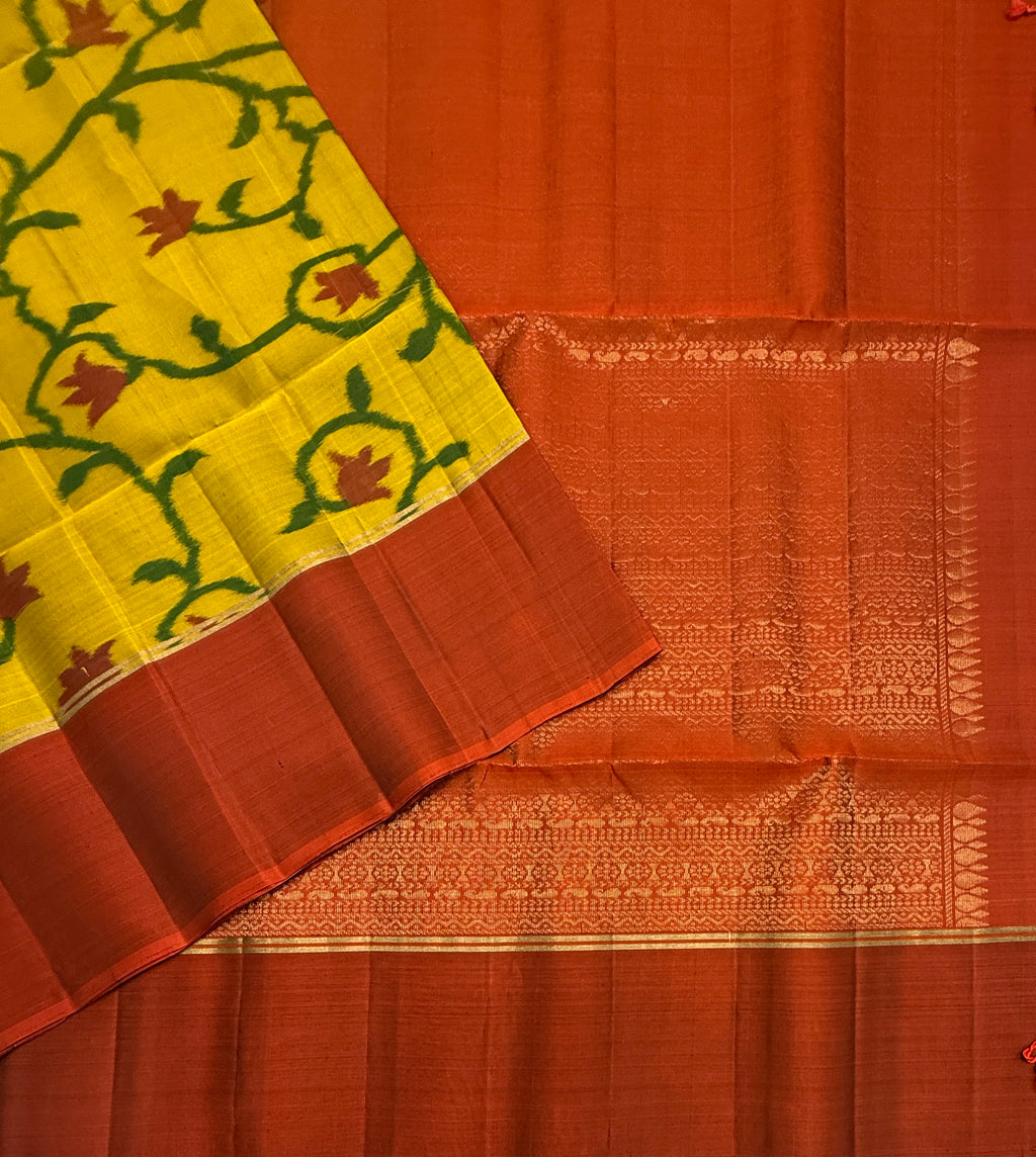 VSM406 - mehandi green color body , orange color pallu , blouse