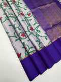 VSM409 - grey color body , violet color pallu , blouse
