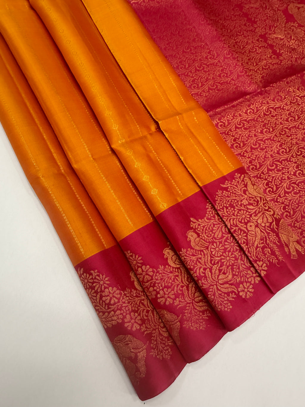 VSM413 - mango yellow color body , rani pink color pallu , blouse
