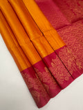 VSM413 - mango yellow color body , rani pink color pallu , blouse