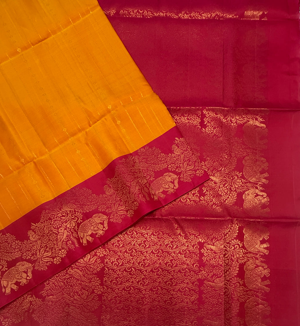 VSM413 - mango yellow color body , rani pink color pallu , blouse