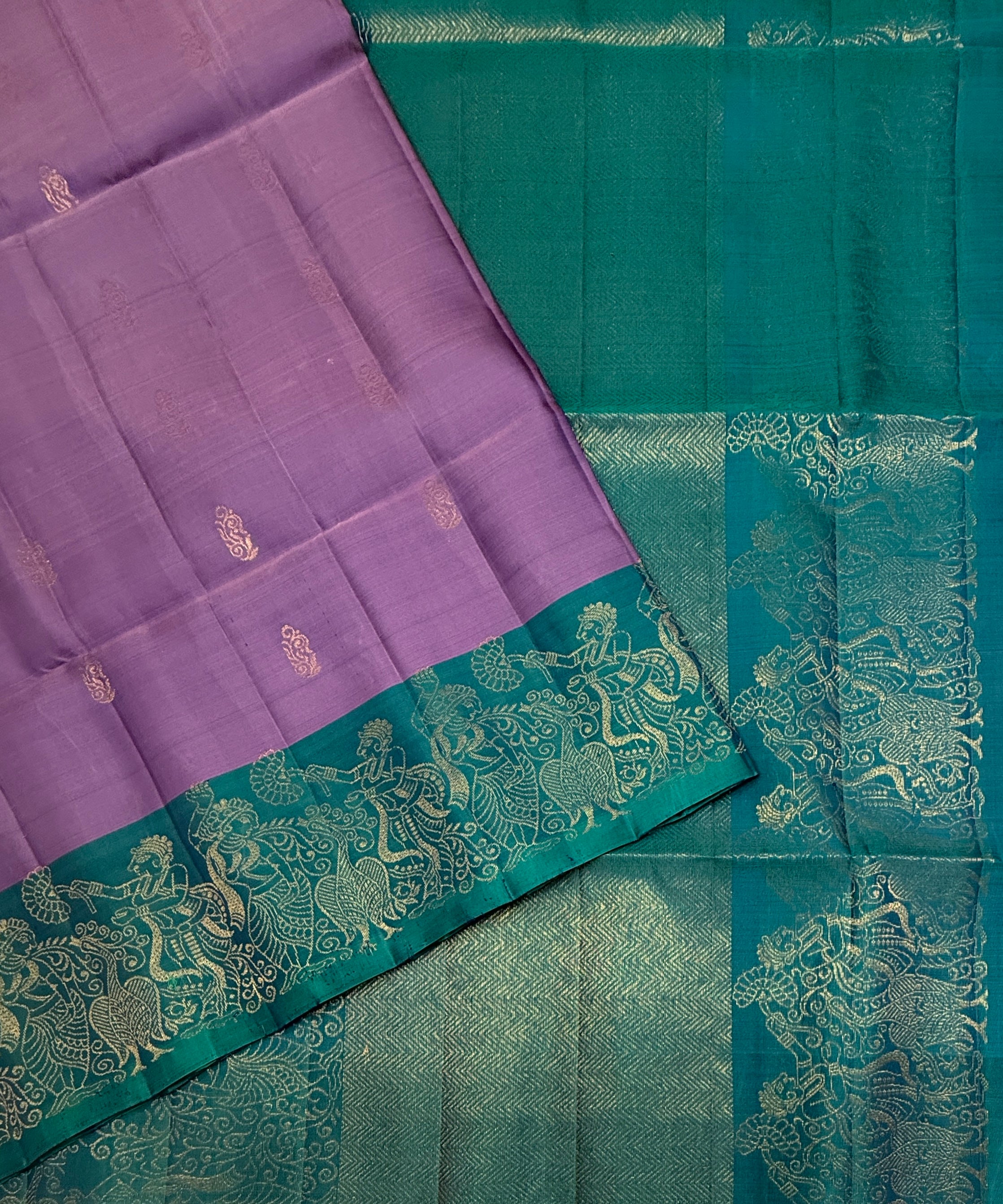 VSM414 - lavender color body , peacock blue color pallu , blouse