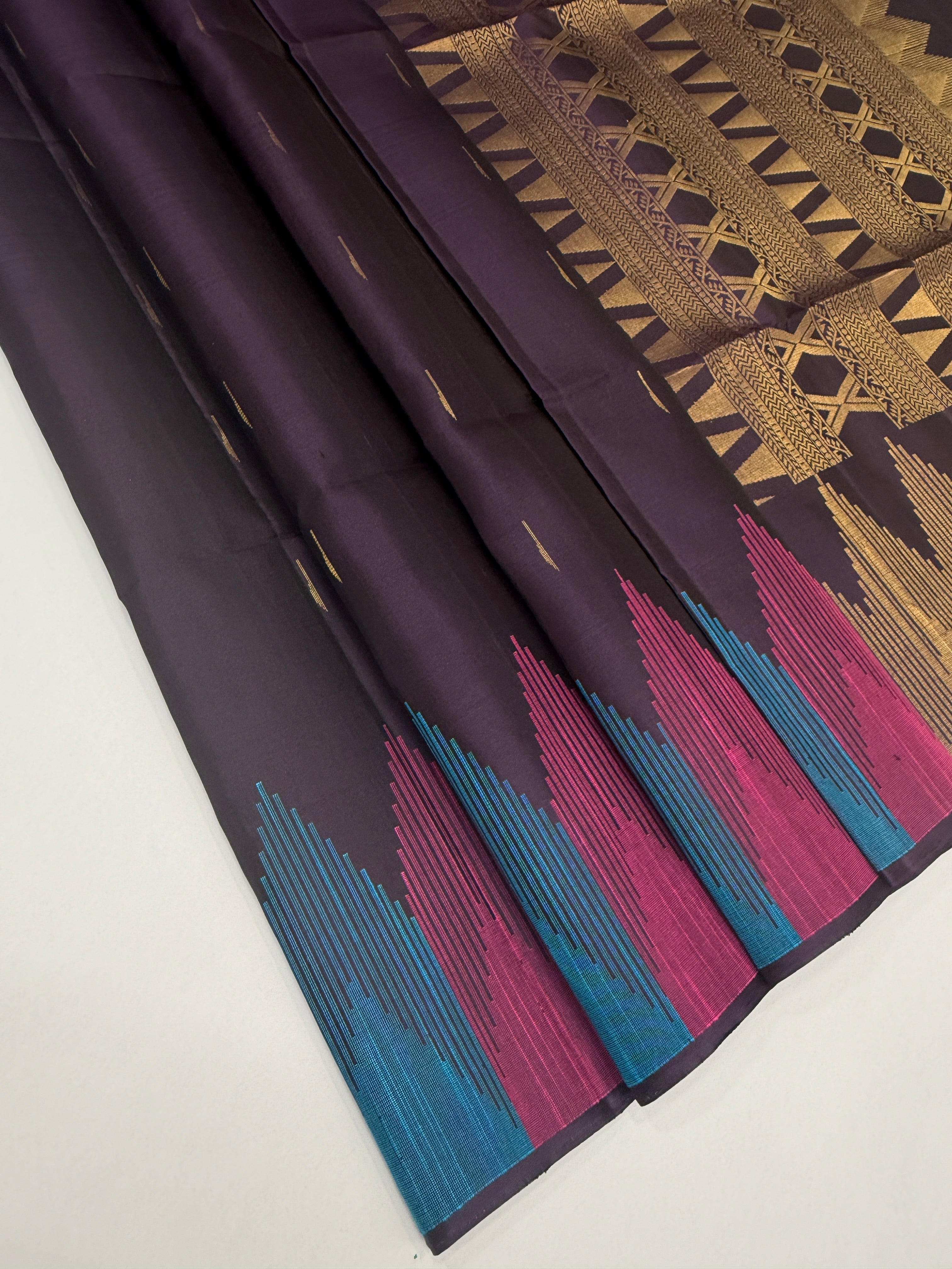 VST297 - dark purple color body , color pallu , blouse - Pure silk saree