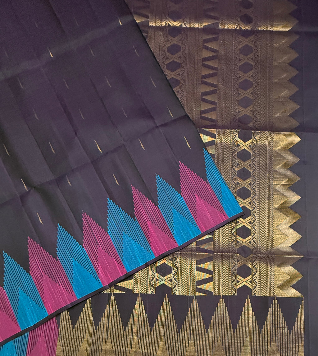 VST297 - dark purple color body , color pallu , blouse - Pure silk saree