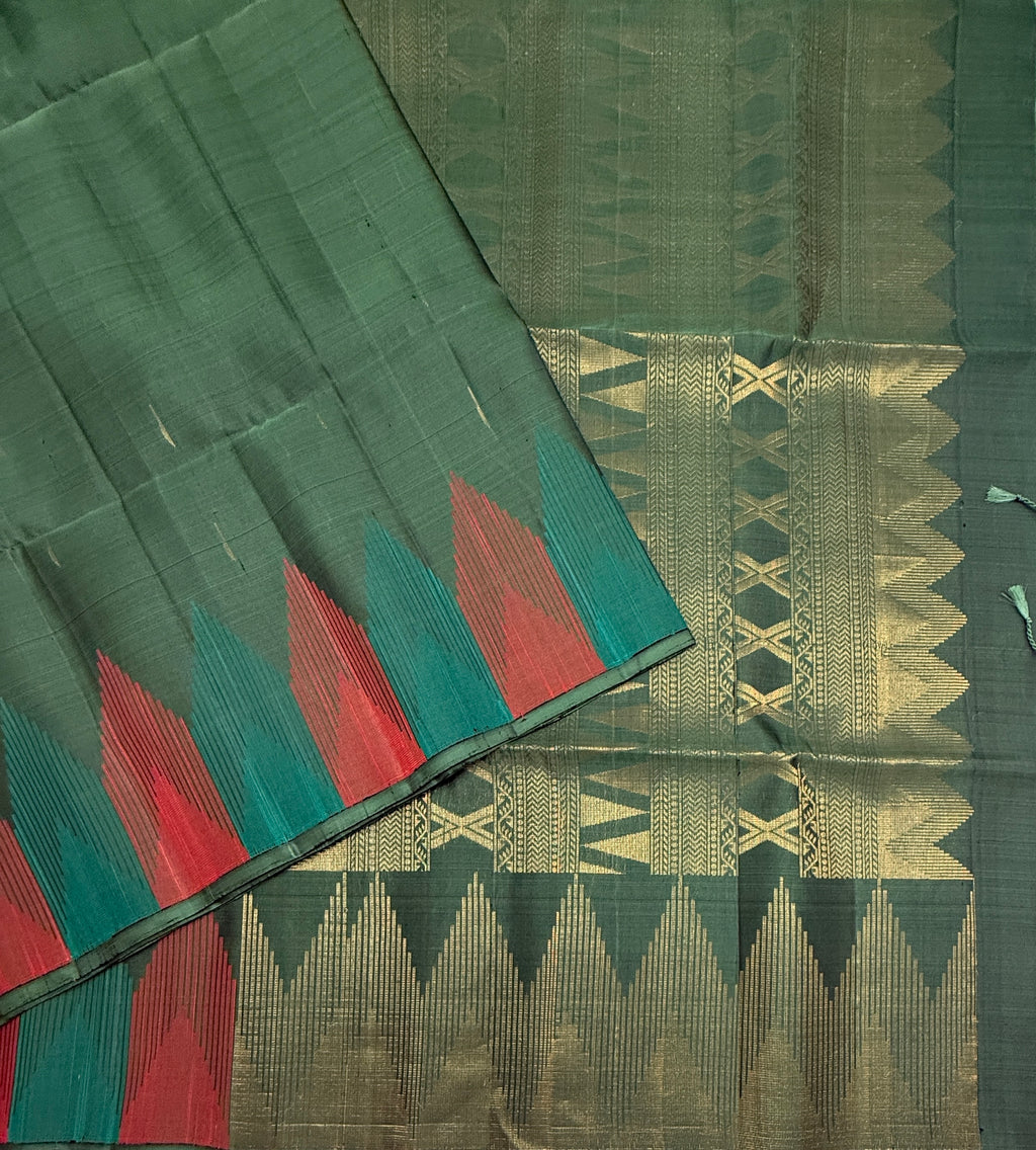 VST298 - pastel green color body , color pallu , blouse - Pure silk saree