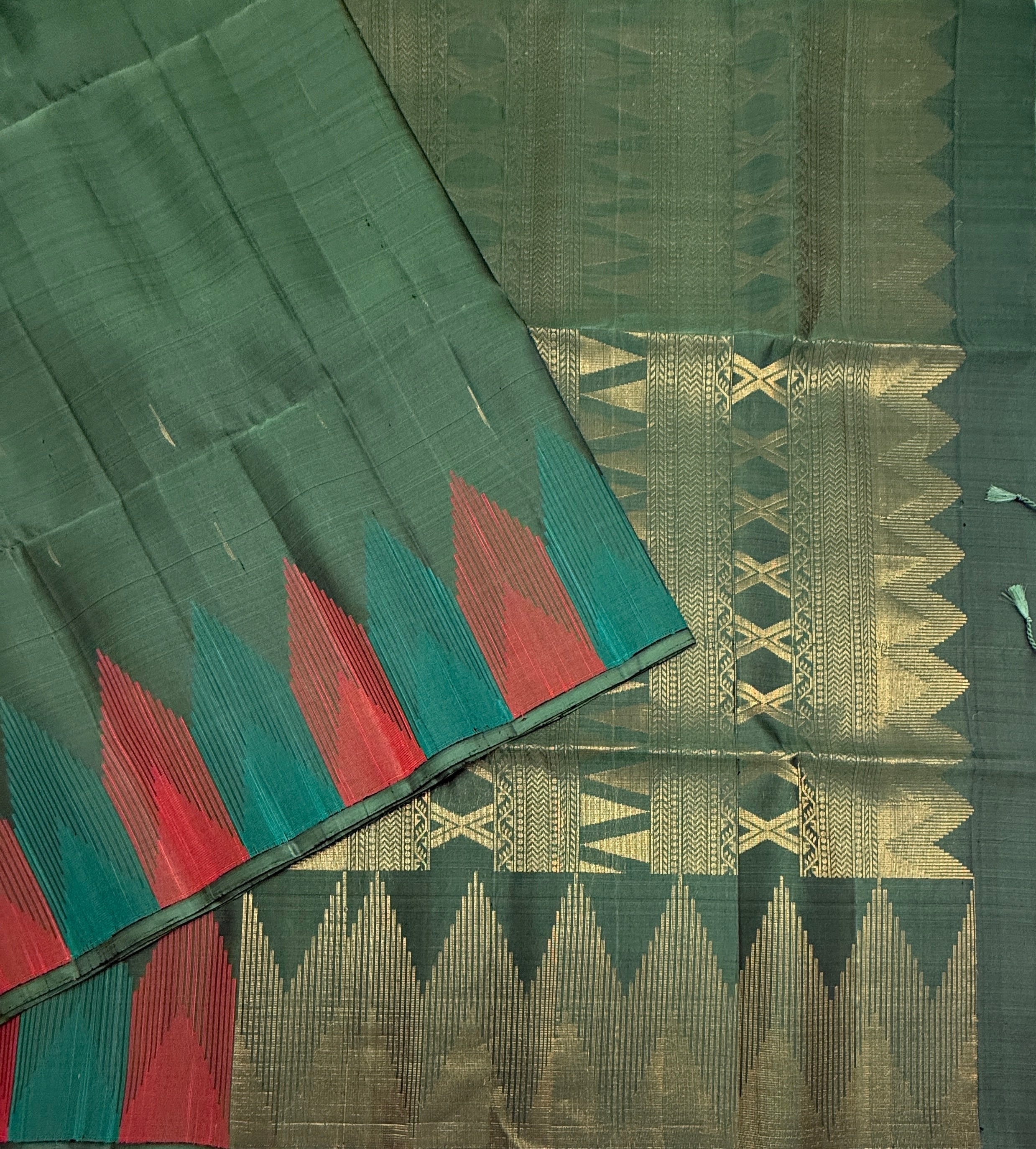 VST298 - pastel green color body , color pallu , blouse - Pure silk saree