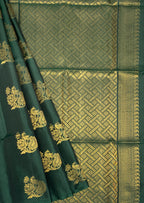VSS295 - bottle green color body, pallu , blouse pure silk saree