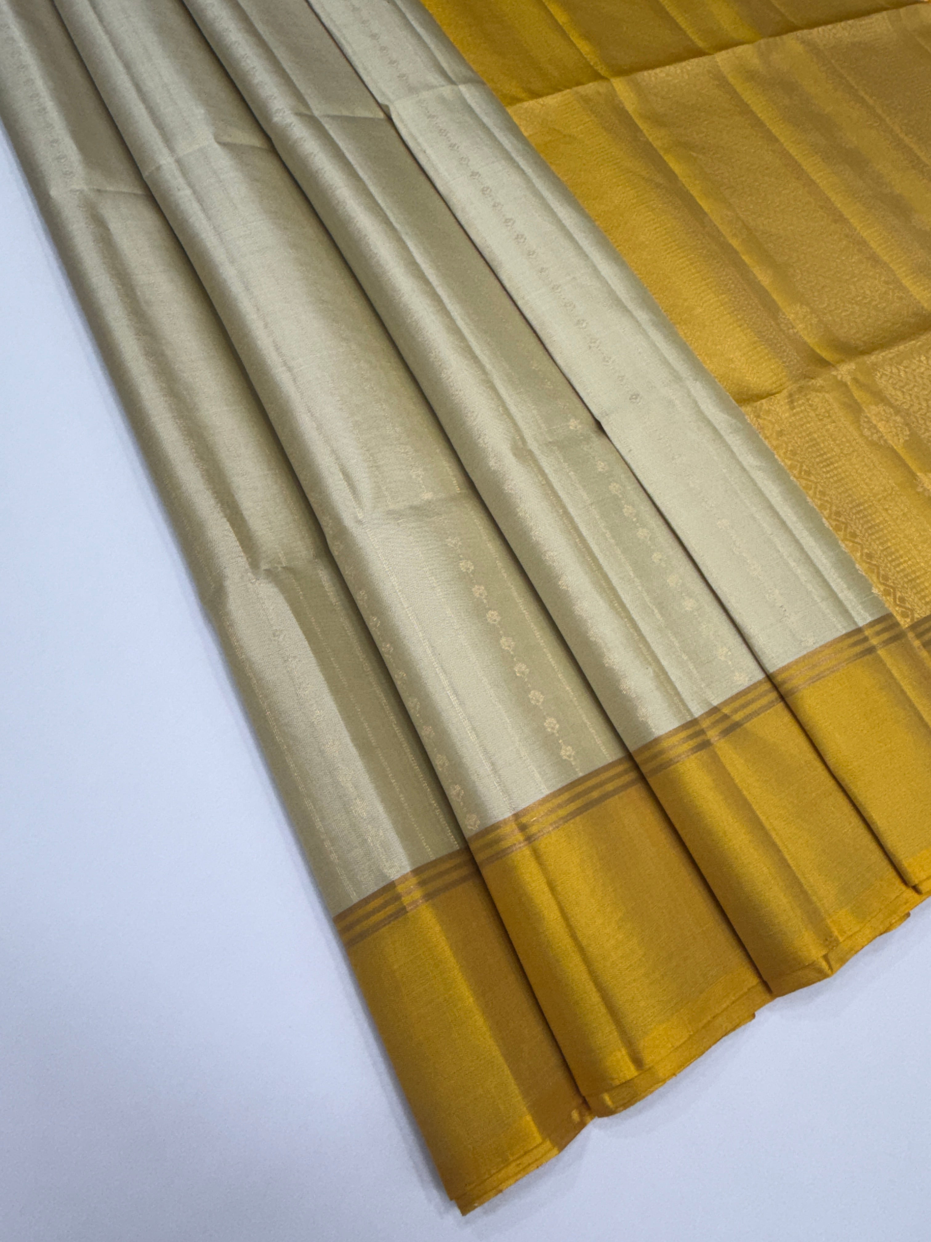 VSF1130 - beige color body , yellow color pallu,blouse - Pure silk saree