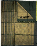 VSA401 - bottle green color body, pallu , blouse pure silk saree