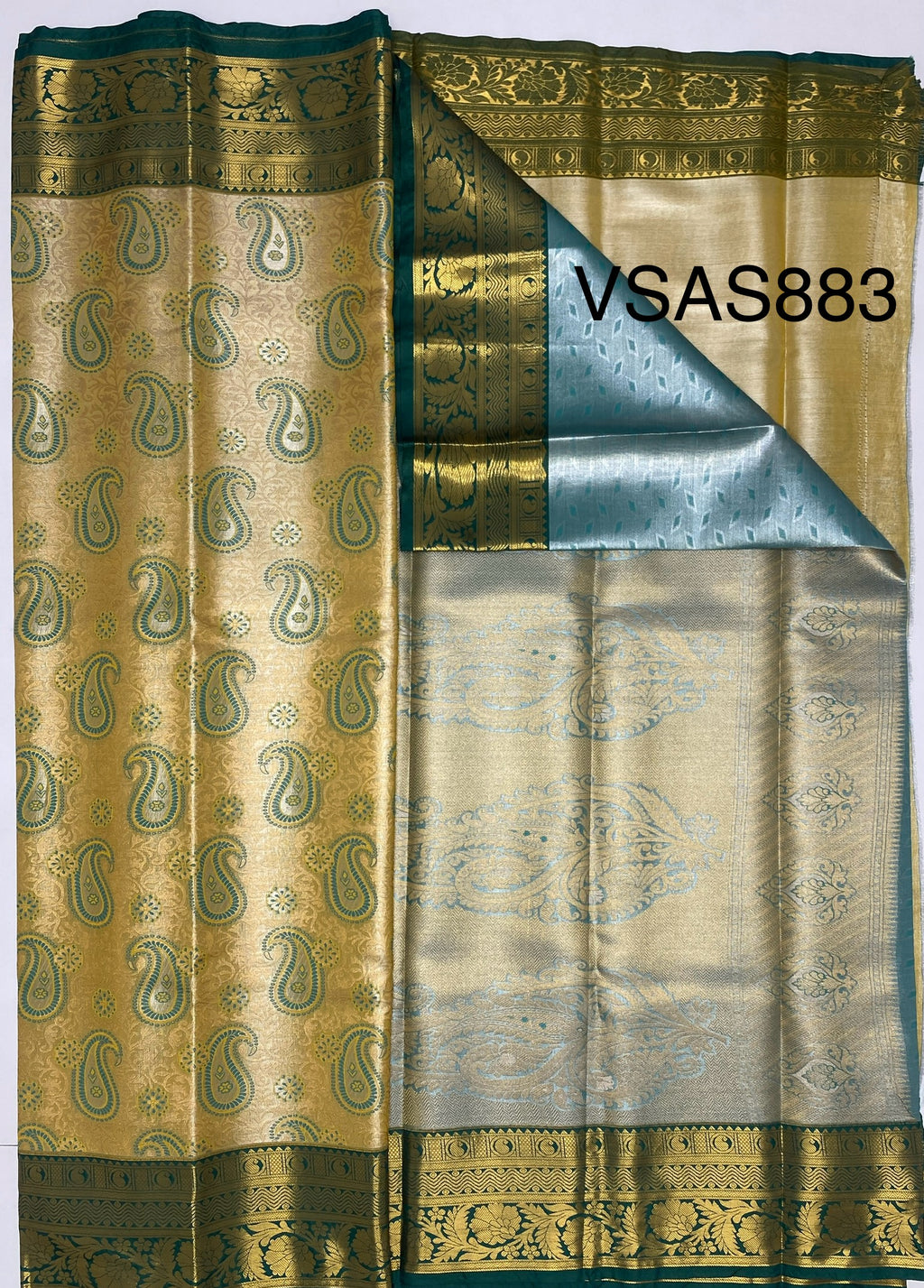 VSAS883 - light yellow color body , green color pallu , blouse.