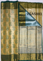 VSAS883 - light yellow color body , green color pallu , blouse.