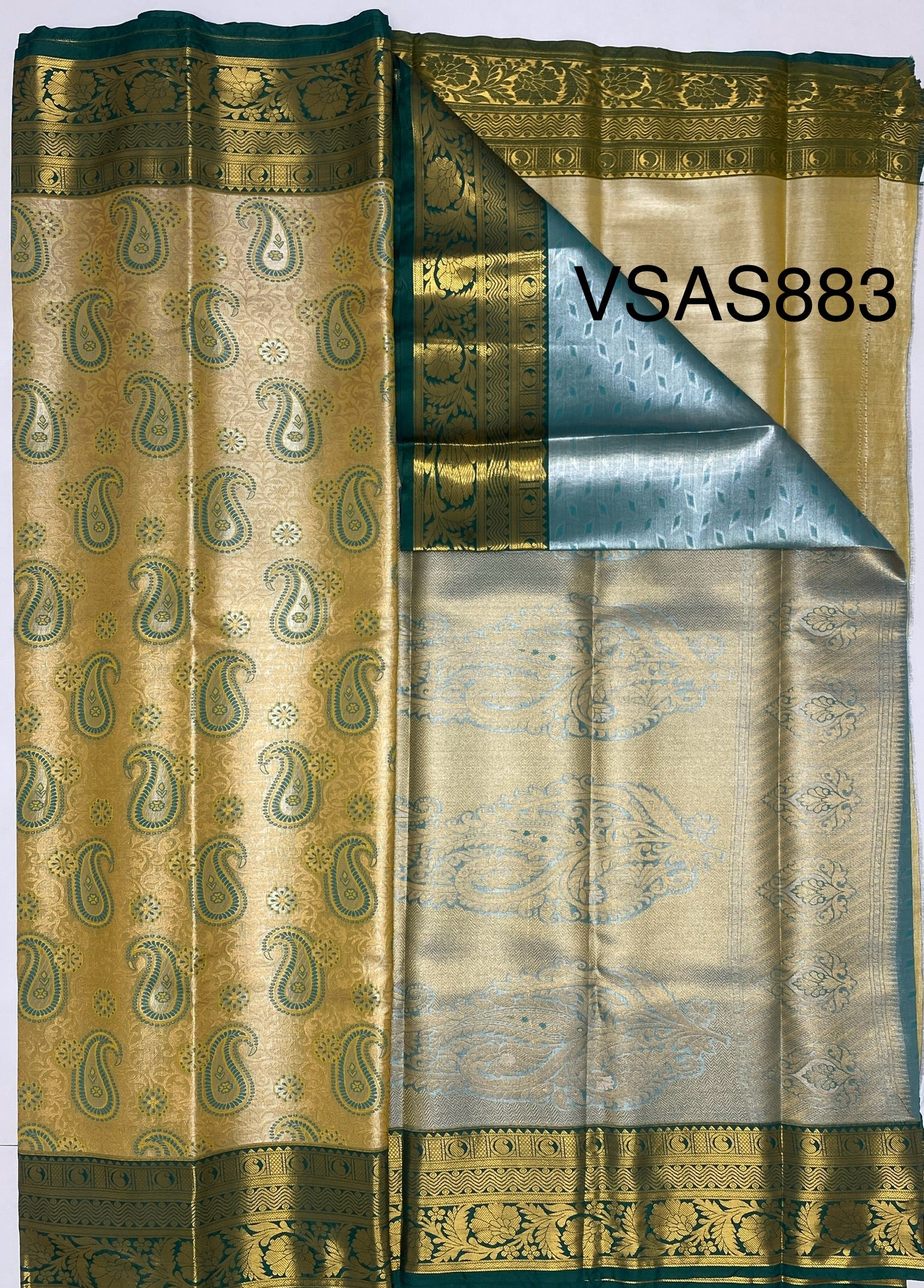 VSAS883 - light yellow color body , green color pallu , blouse.