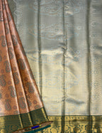 VSAS885 - light peach color body , green color pallu , blouse.