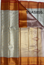 VSAS895 - silver grey color body , red color pallu , blouse.