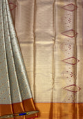 VSAS895 - silver grey color body , red color pallu , blouse.