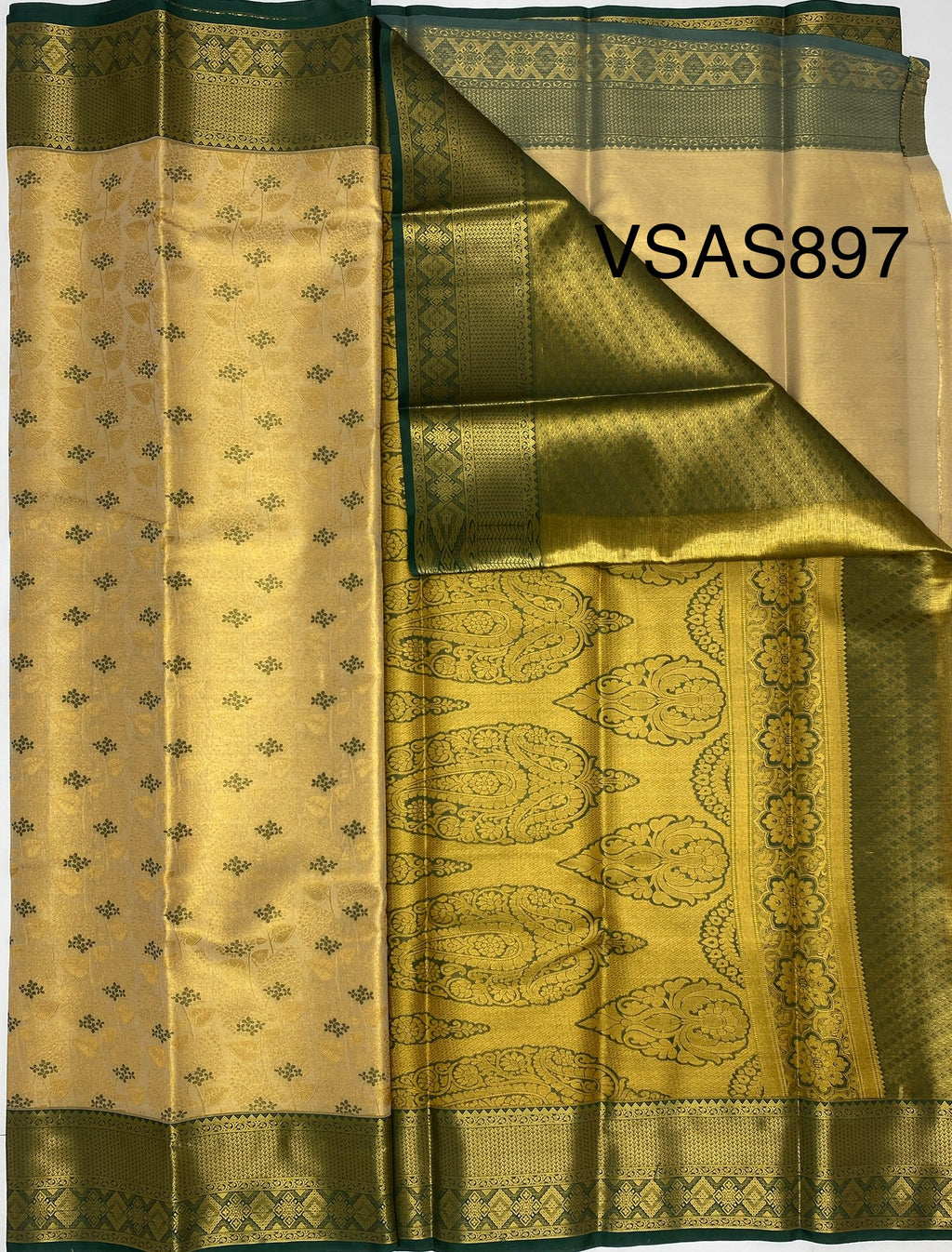 VSAS897 - light golden color body , bottle green color pallu , blouse.
