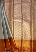 VSAS902 - bluish grey color body , red color pallu , blouse.