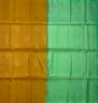 VSA32 - mustard yellow color body & light green color pallu , blouse pure silk saree