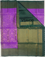 VSA430 - violet color body & bottle green color pallu , blouse pure silk saree