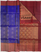 VSA441 - royal blue color body & maroon color pallu , blouse pure silk saree