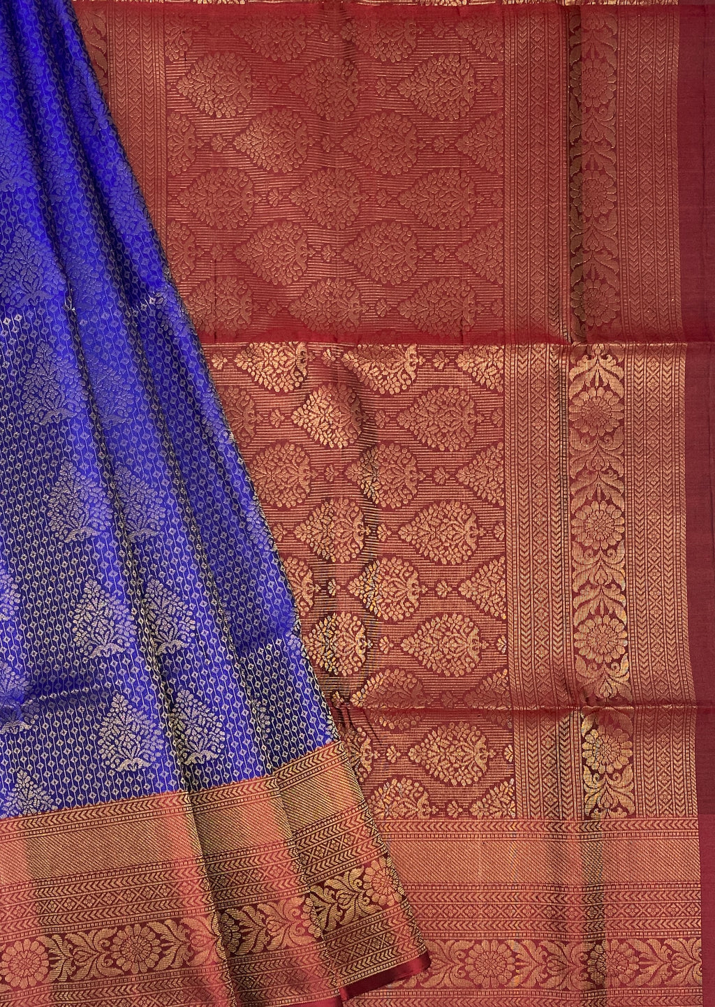 VSA441 - royal blue color body & maroon color pallu , blouse pure silk saree