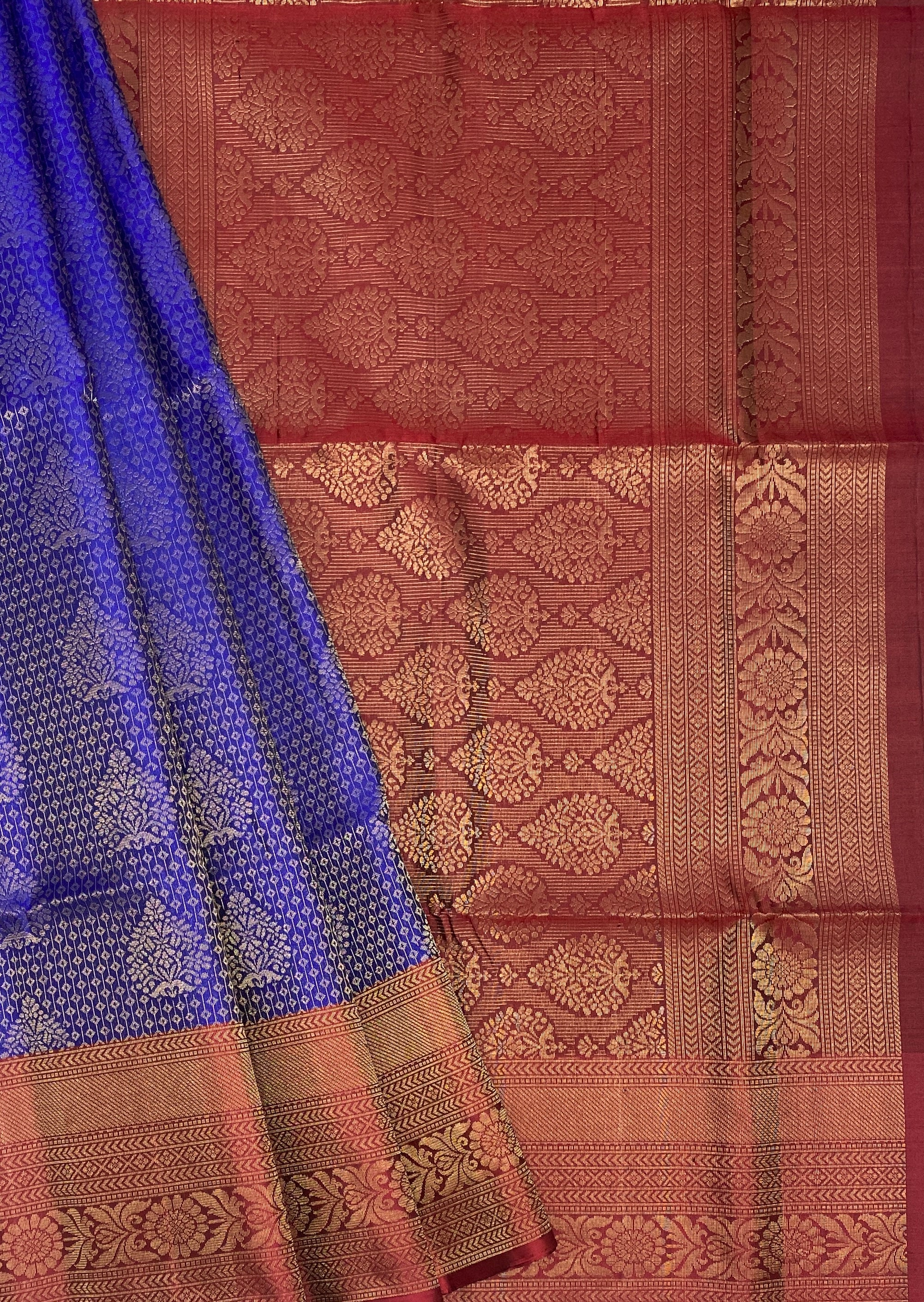 VSA441 - royal blue color body & maroon color pallu , blouse pure silk saree