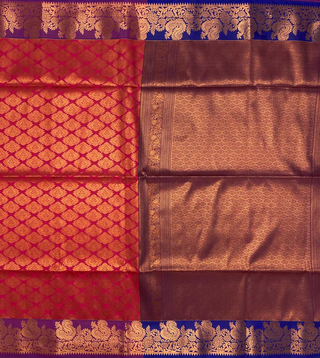VSAS136 - reddish pink color body , violet color pallu , blouse.