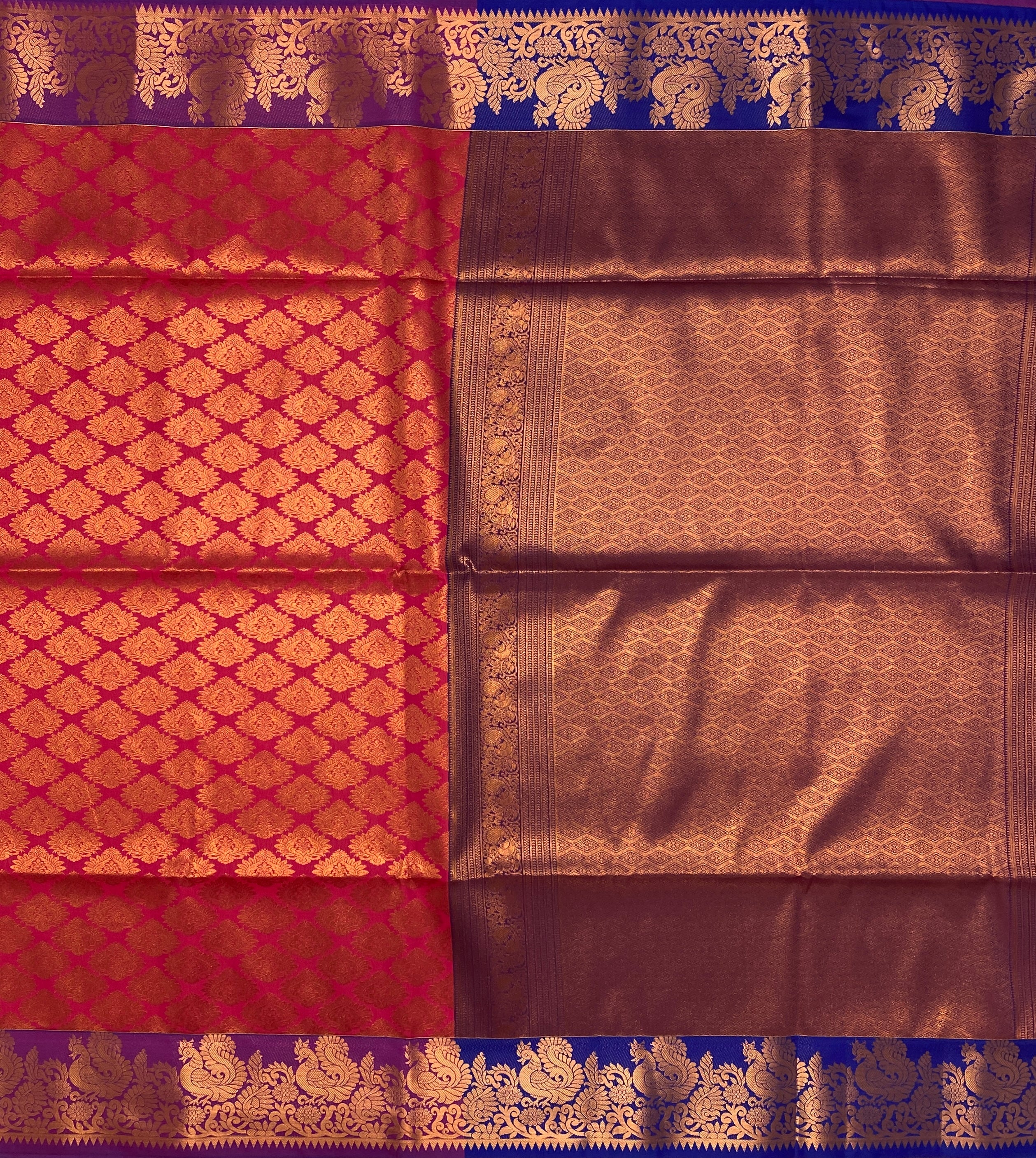 VSAS136 - reddish pink color body , violet color pallu , blouse.