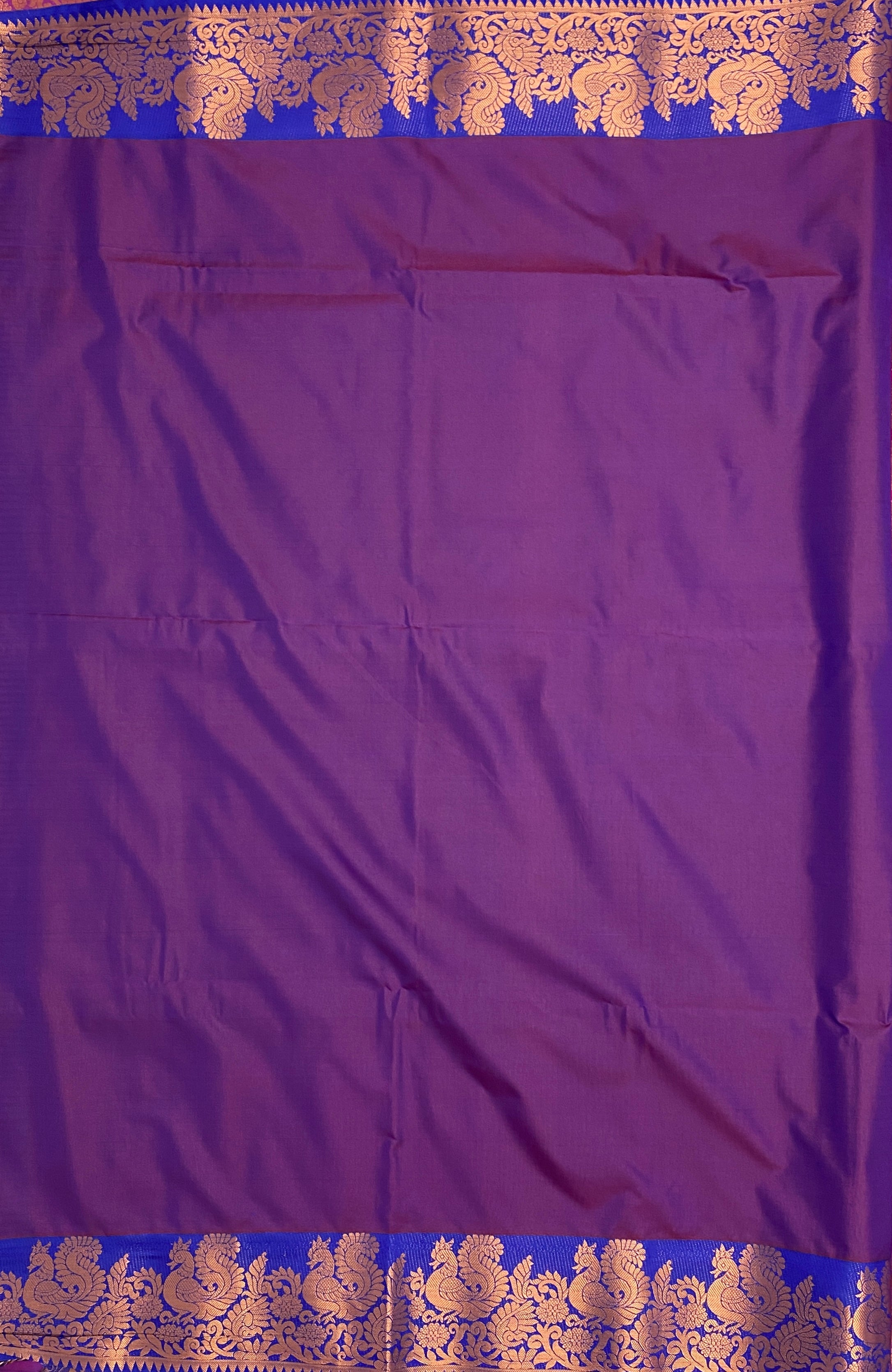 VSAS136 - reddish pink color body , violet color pallu , blouse.