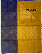 VSA483 - navy blue color body & yellow green color pallu , blouse pure silk saree