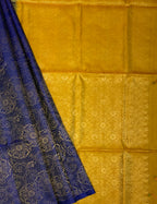 VSA483 - navy blue color body & yellow green color pallu , blouse pure silk saree