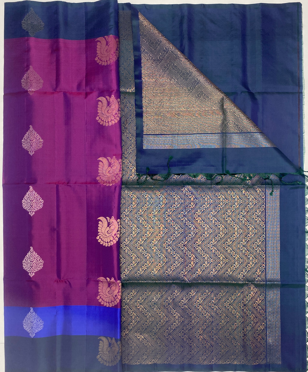 VSF794 - violet color body , peacock blue color pallu,blouse - Pure silk saree