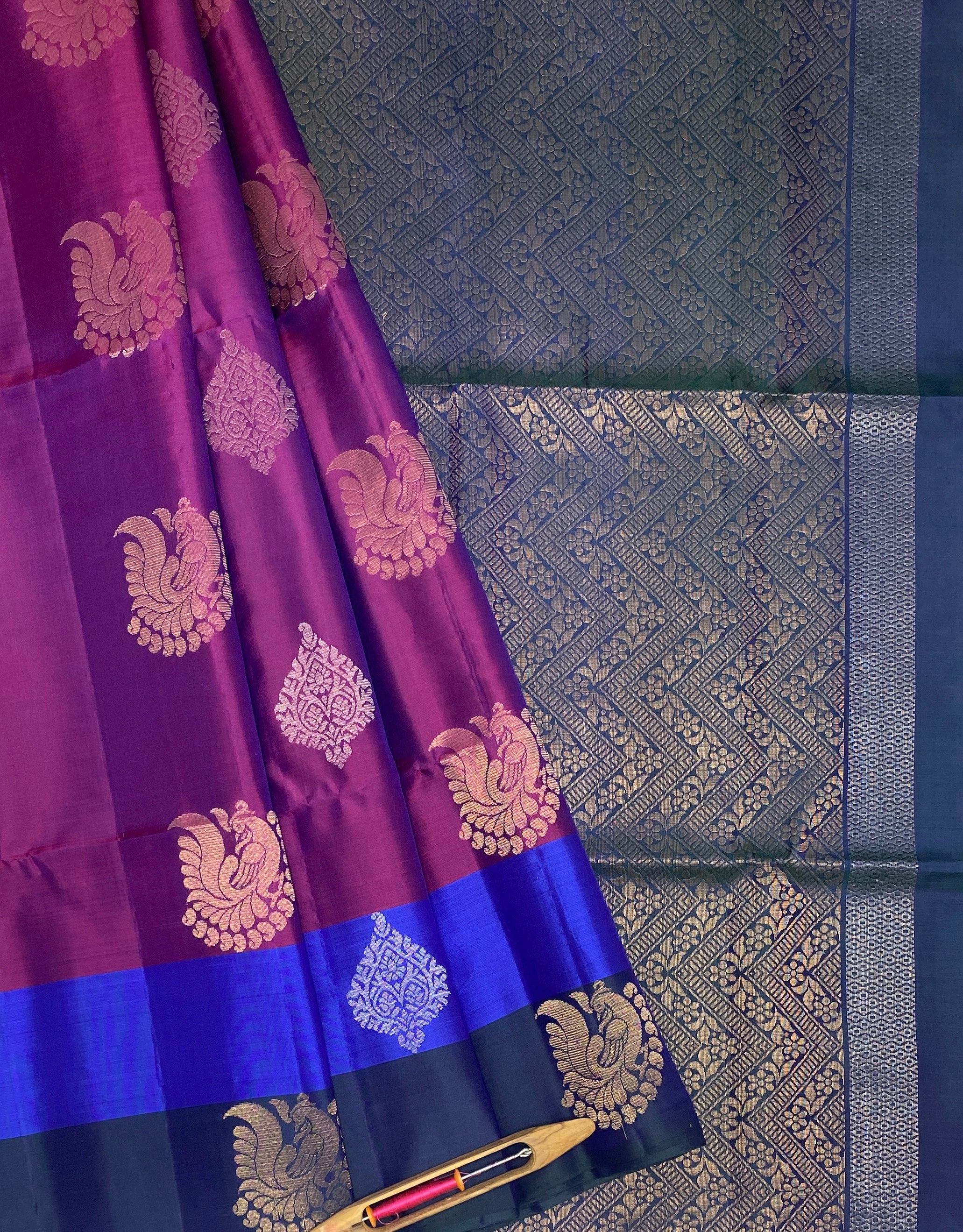 VSF794 - violet color body , peacock blue color pallu,blouse - Pure silk saree