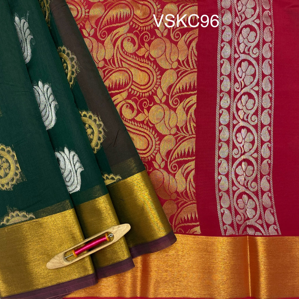 VSKC96 - bottle green color body , dark pink color pallu , blouse.