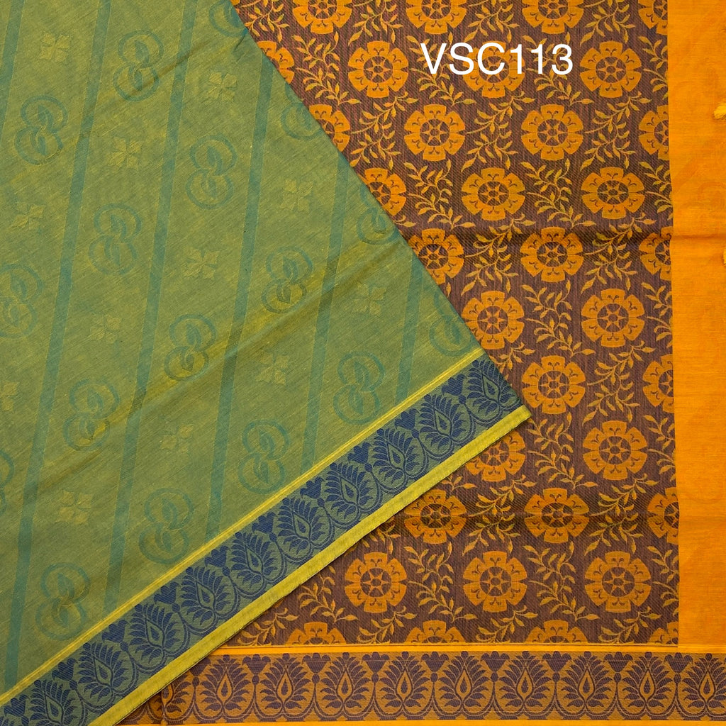 VSC113 - green with mango yellow color body, mango yellow color pallu,blouse.