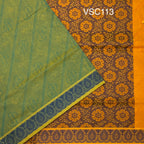 VSC113 - green with mango yellow color body, mango yellow color pallu,blouse.