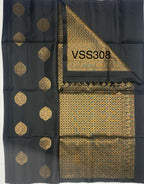VSS308 - black color body, pallu , blouse pure silk saree