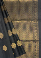 VSS308 - black color body, pallu , blouse pure silk saree