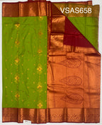 VSAS658 - parrot green color body , maroon color pallu , blouse.