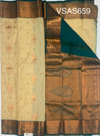 VSAS659 - half white color body , green color pallu , blouse.