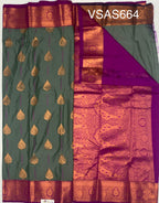 VSAS664 - grey color body , violet color pallu , blouse.