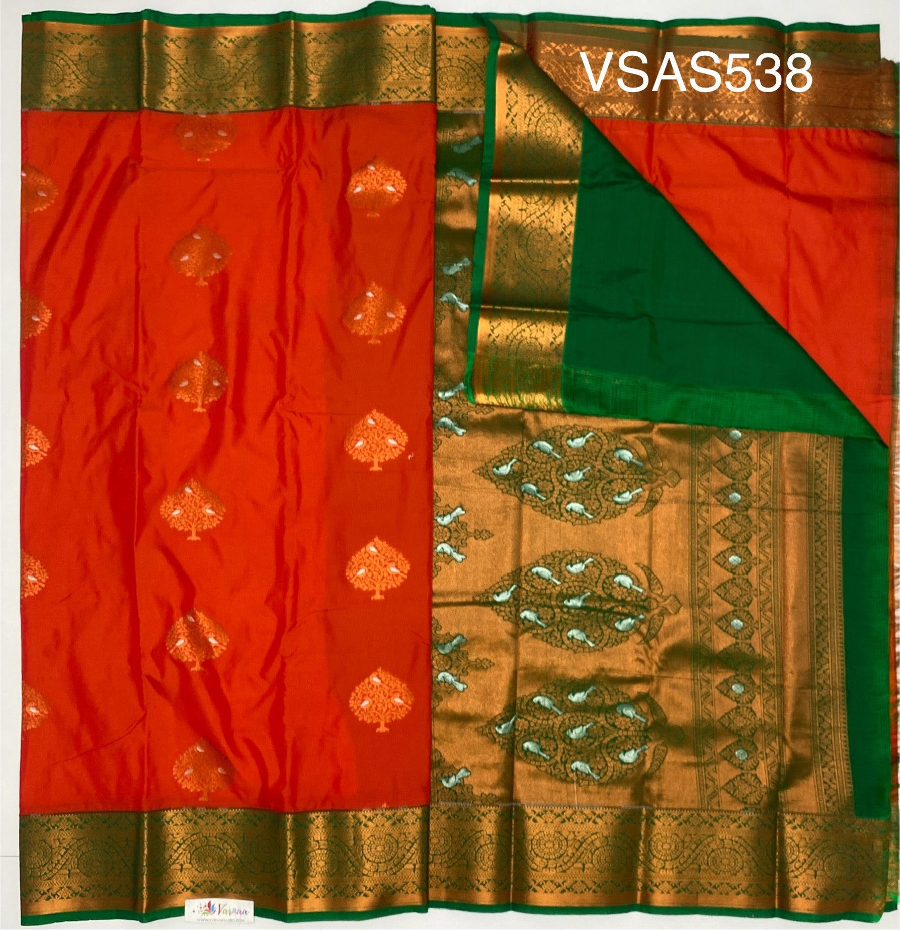 VSAS538 - orange color body , green color pallu , blouse.
