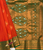 VSAS538 - orange color body , green color pallu , blouse.