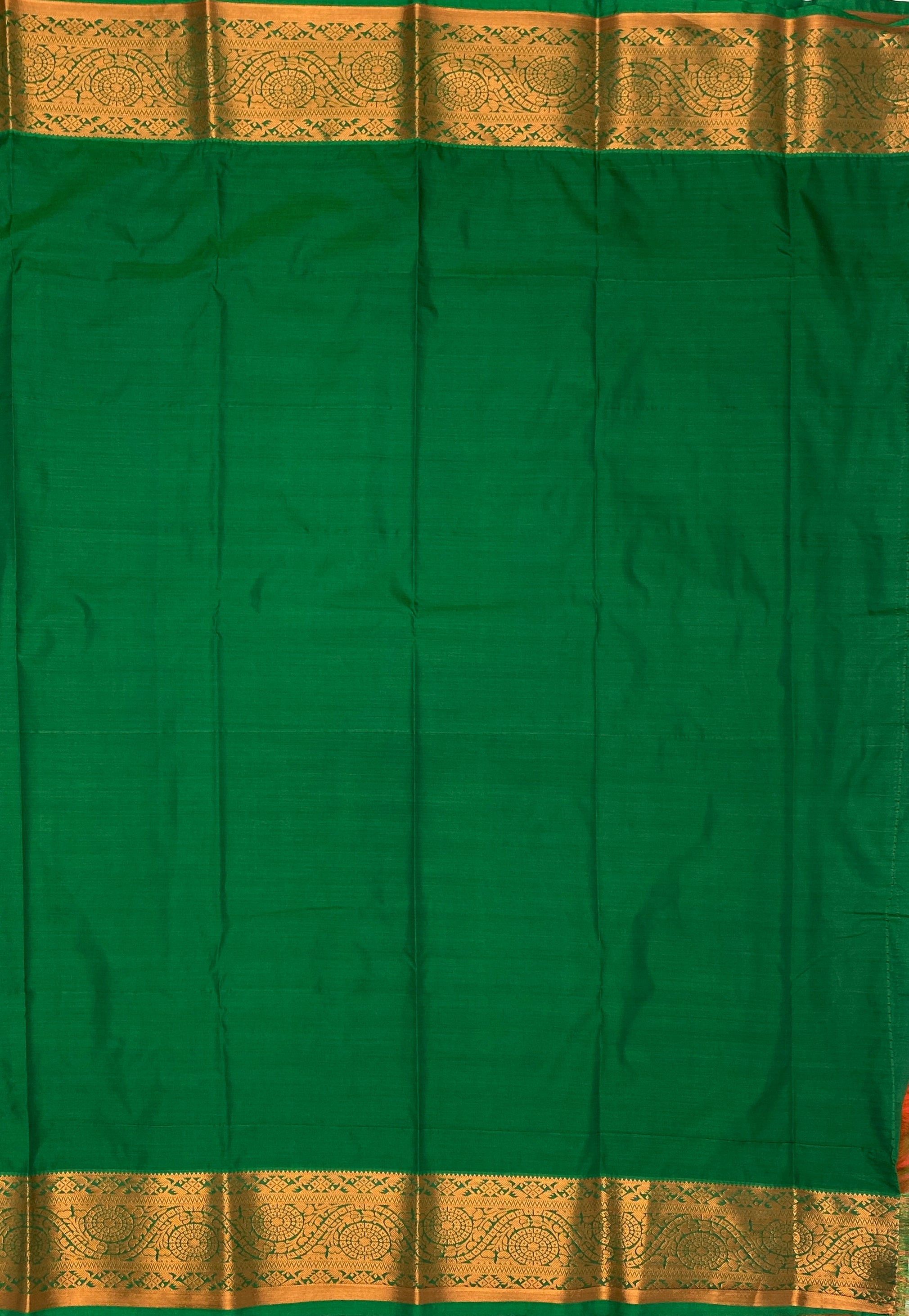VSAS538 - orange color body , green color pallu , blouse.