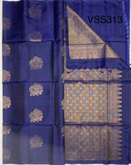 VSS313 - navy blue color body, pallu , blouse pure silk saree